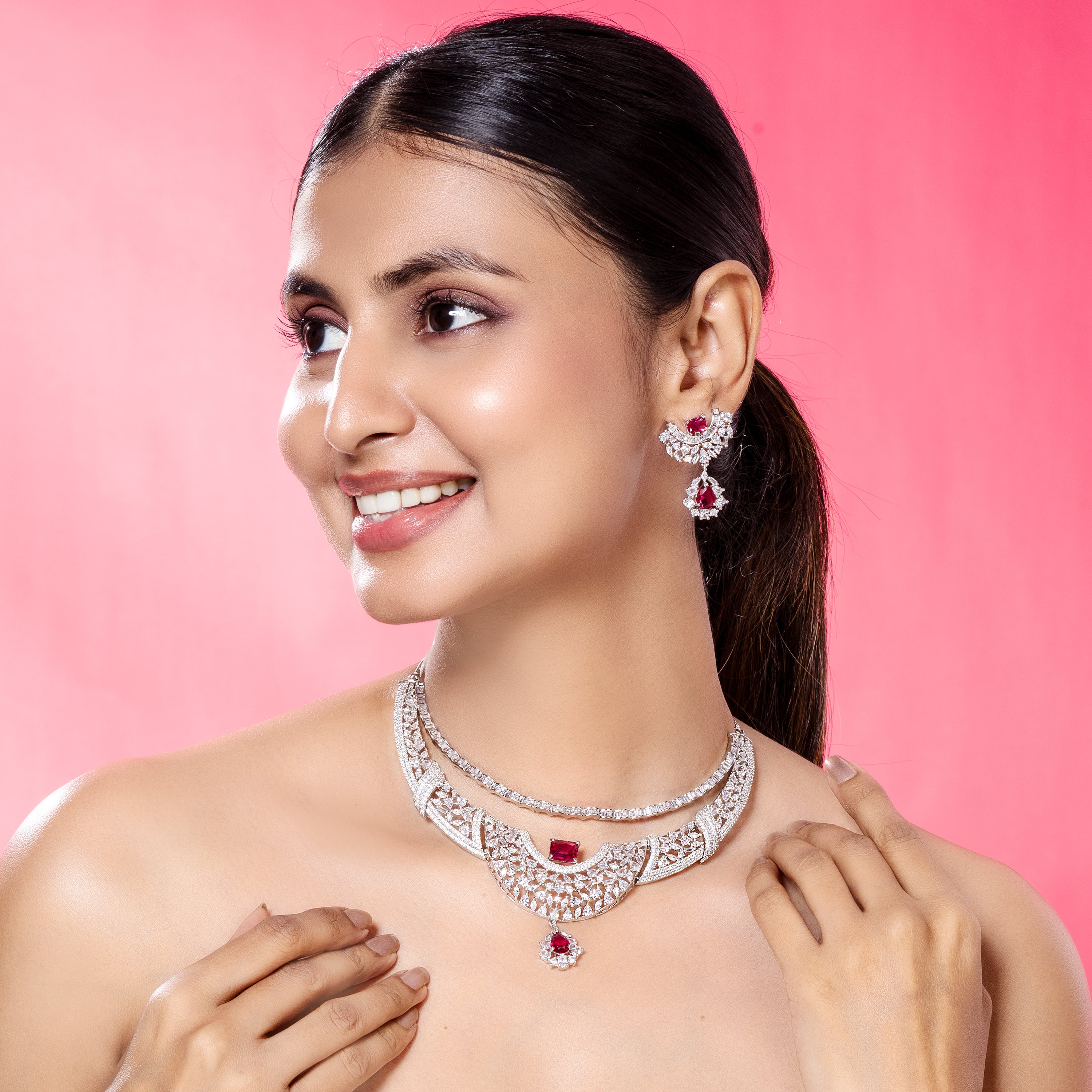 Crimson Glow – CZ Ruby Radiance-Mivanaa